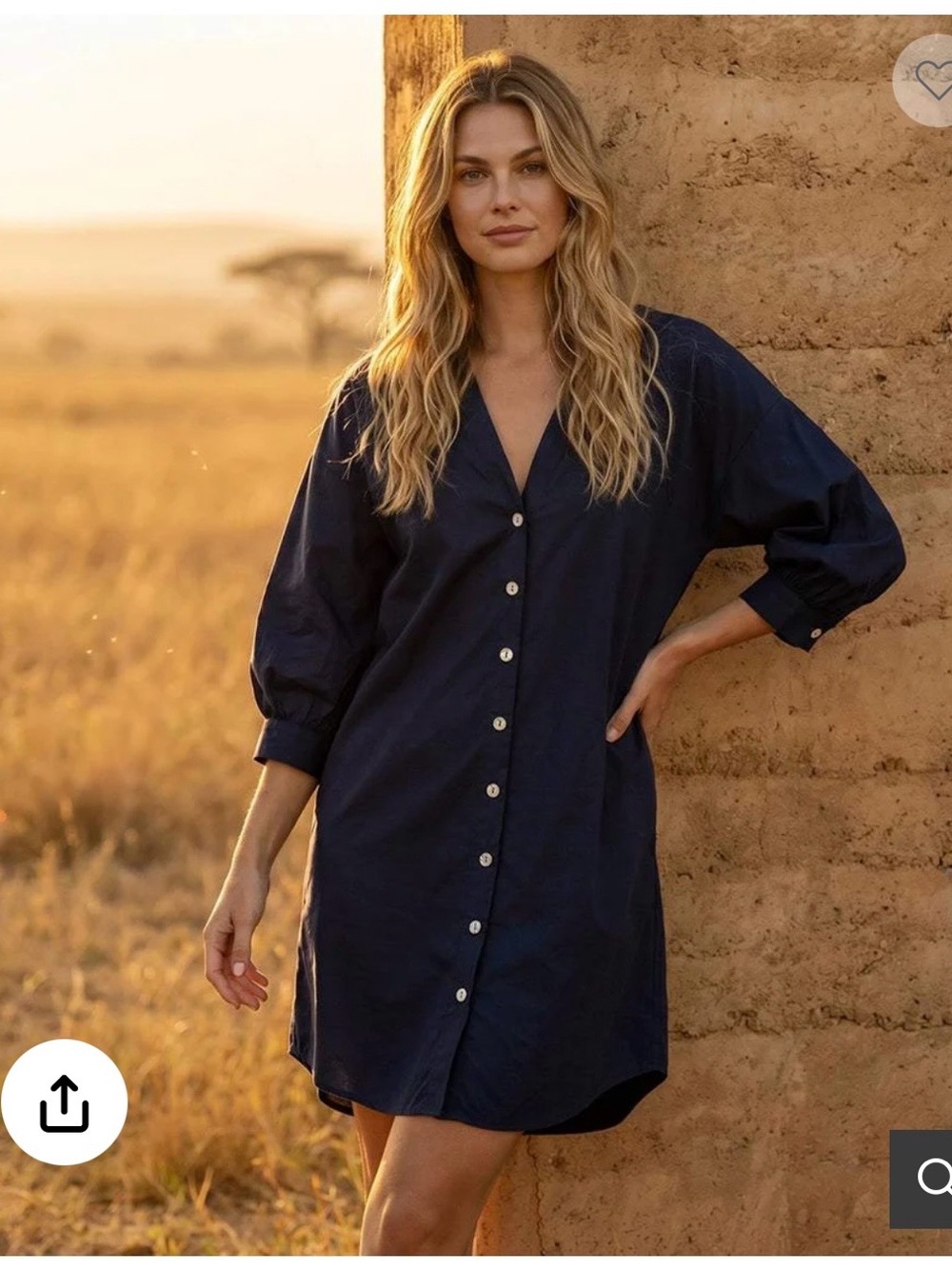 Karen Kane Women's Navy Button-Front Shirt Dress 100% cotton